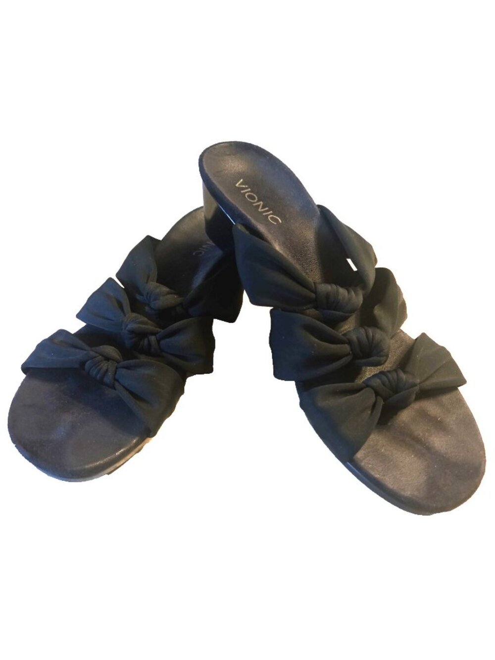 Vionic Black Sandals Wedge Slide Size 9 Top Decorative Knots Shoes